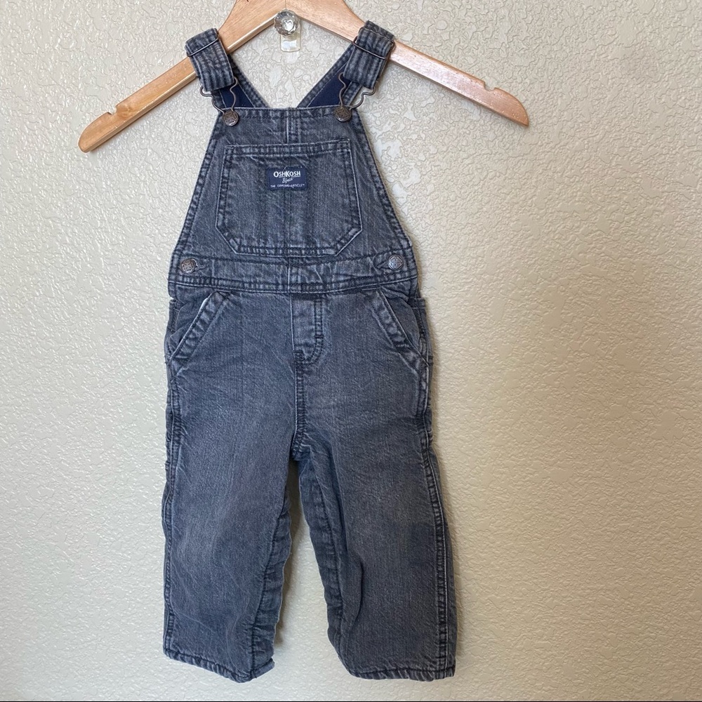 Oshkosh B’Gosh denim‎ overalls flannel lined dark stone wash jean 18 months